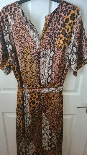 Satin Animal Print Faux Wrap Dress Size Uk 22(nwt)