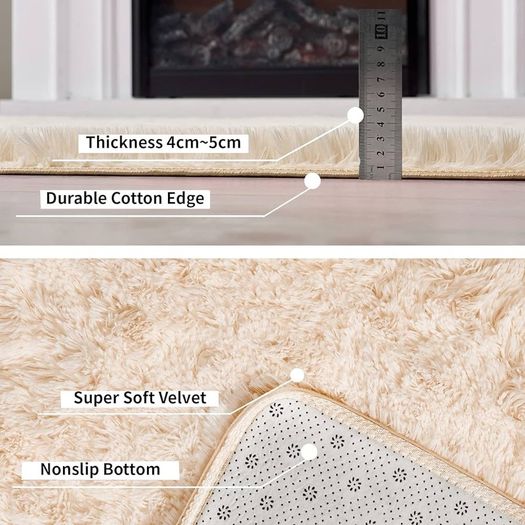 MULTIPLE COLOURS AVAILABLE Small Fluffy Rugs Washable Long Plush Rugs, Bedroom Soft Pile Rug Carpets Bedroom Mats Home Decoration (Beige,60x120 cm) FREE EXPRESS SHIPPING