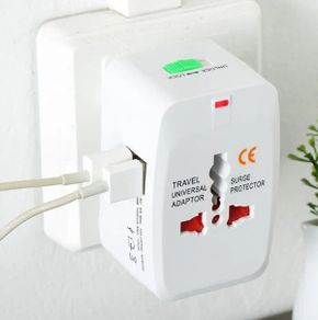 Universal Travel Adapter 2 USB Output All In One White (All In One) Works in More than 150 Countries.