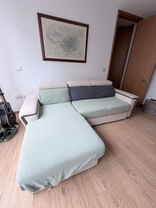 L-shape sofa bed with covers (due to damage leather)