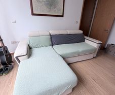 L-shape sofa bed with covers (due to damage leather)