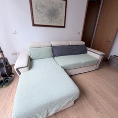 L-shape sofa bed with covers (due to damage leather)