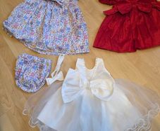 Baby Girls 3 Dress Occasion Bundle; JoJo Maman Bebe, Next Velvet & White Christening Dress