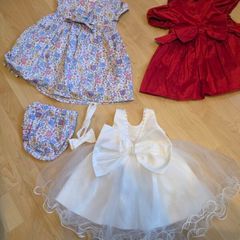 Baby Girls 3 Dress Occasion Bundle; JoJo Maman Bebe, Next Velvet & White Christening Dress
