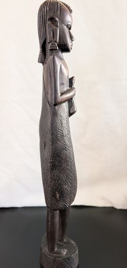 African Wooden Figures Pair Warrior Spear Water Carrier Hand Carved