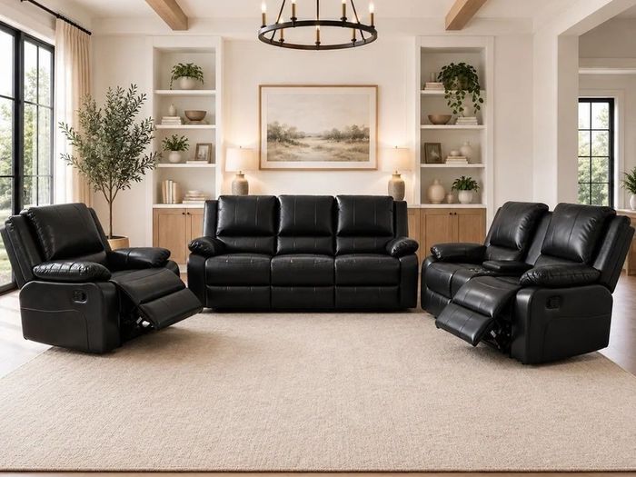 New 3+2 Or 3+1+1 Leather Recliner In Grey And Black