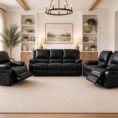 New 3+2 Or 3+1+1 Leather Recliner In Grey And Black