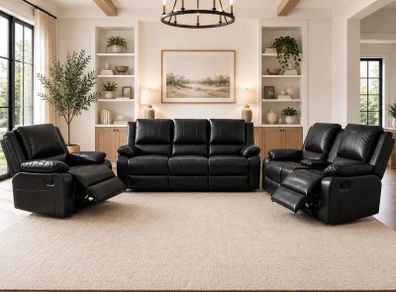 New 3+2 Or 3+1+1 Leather Recliner In Grey And Black