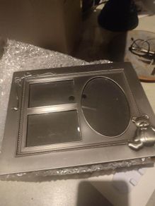 Baby Photo Frame 8" x 6" Heavy Pewter Silver Tone Room For 3 Photos Bear Blocks
