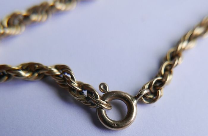 Vintage Solid 9K Yellow Gold 375 Thick Rope Chain Bracelet length 7,5" - 3,5g