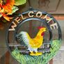 Welcome Antique Cast Iron Entryway Decor Wall Hanging Plaque Rooster Image 4