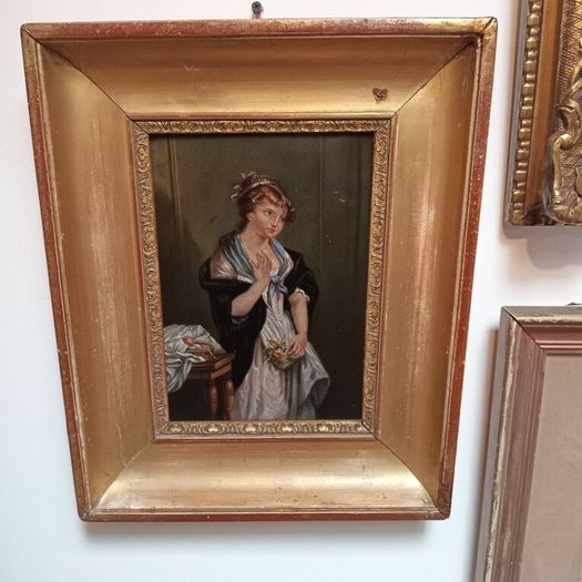 French School Painting of a Young Woman  Oil on Canvas