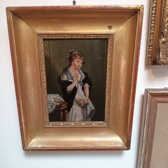 French School Painting of a Young Woman  Oil on Canvas