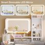 Dressing Table with Large LED Mirror 3 Lighting Modes Adjustable Brightness, Built in USB AC Socket Vanity Table with 4 Fabric Drawers, Modern Makeup Desk 100 40 140cm Image 3