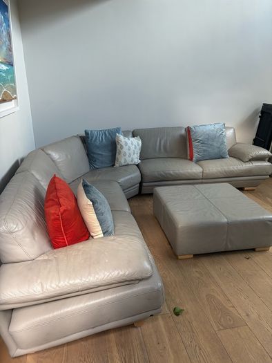 Taupe grey leather couch
