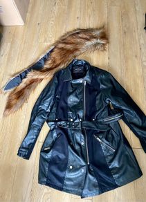 River Island heavy leather coat with detachable fur