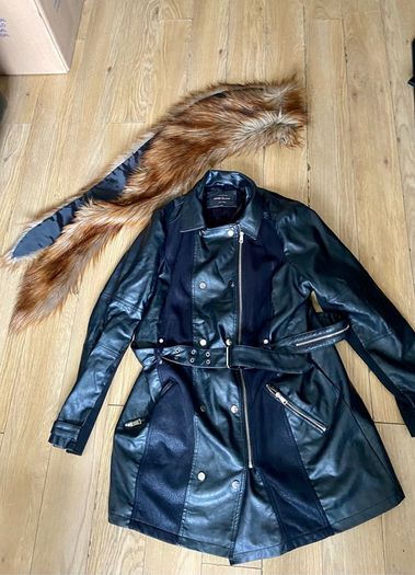 River Island heavy leather coat with detachable fur