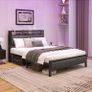 Double Bed Frame With Storage Headboard, Upholstered Platform Bed Frame/Mattress Foundation/Metal Slat Support/No Box Spring Needed/Dark Grey Image 2