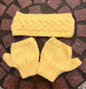 Hand Knit Headband and Fingerless Glove Set