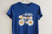 Pre Owned Electric Blue "New Adventures" Daisy Graphic Tee