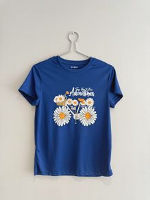 Pre Owned Electric Blue "New Adventures" Daisy Graphic Tee