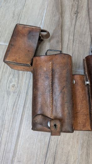 WWII-Era Leather Ammo Pouch Rig  Marked F. Kuef Aesch 48 - Original Military Surplus