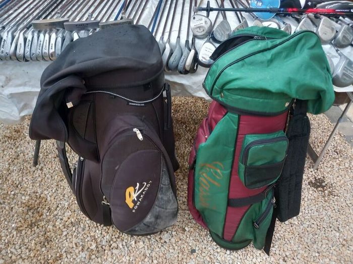 A selection of golf clubs and bags. NOT SELLING SEPARATE