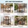 3-Tier Mobile Barbecue Cart with Wheels and Brake Stainless Steel Worktop Adjustable Shelf Hooks Black Image 7