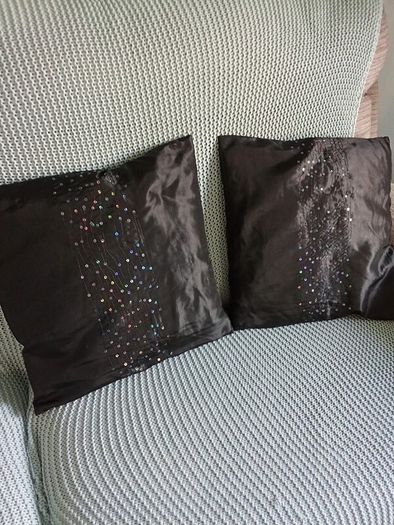 2 Beautiful Black Satin Sequin Cushions