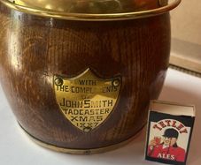 Rare Oak and brass biscuit barrel,1887