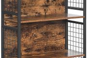 Bookcase, office shelf, kitchen shelf, with 4 shelves, 4 S-hooks included, office, living room, home office, stable steel frame, industrial design, vintage brown-black