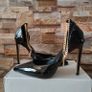 Black shiny leather stilettos with gold ankle chains, size 39 Image 6