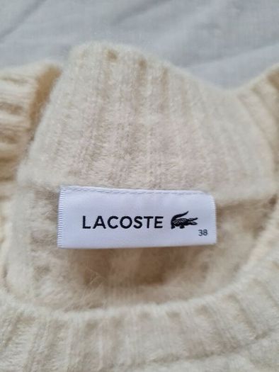 Lacoste alpaca wool Knitted long jumper Size 10 eu 38 cream in new condition