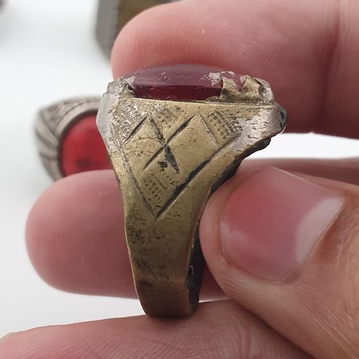 Lot of 15 Antique Tribal Style Brass Rings Mixed Stone & Colourful Glass