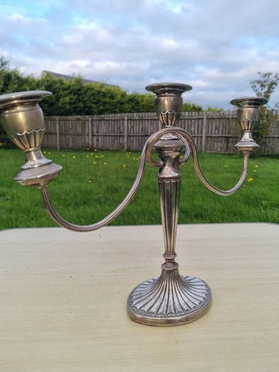 Silver-plated, three-armed candelabra