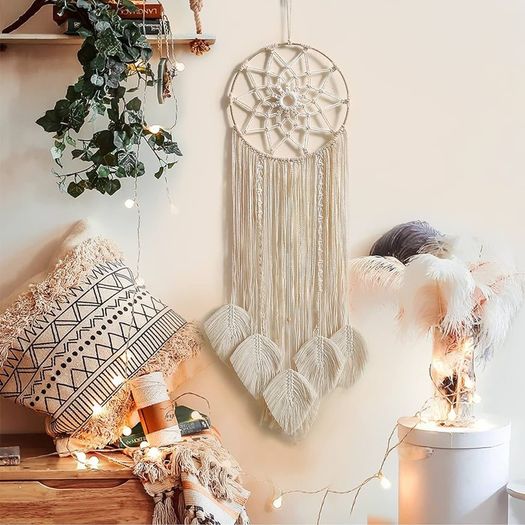 NEW SALE | Dream Macrame Dream Catcher Large Dream Catchers for Bedroom Boho Wall Hanging Decor with 5 Woven Leaves Tassels Home Decoration Ornament