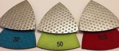 3" Vacuum Brazed Triangular Polishing Pads SET of  30, 50, 100 Grits