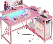 106.5CM L-Shaped Desk with Power Outlets & LED Lights