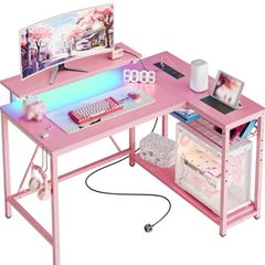 106.5CM L-Shaped Desk with Power Outlets & LED Lights