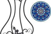 NEW SALE | Round Side Table, Indoor and Outdoor Plant Stand, Small Coffee Table with 36cm Ceramic Tile Top for Patio Balcony, 53cm Tall Mosaic Garden Table, Living Room End Table or Bedside Table, Blue