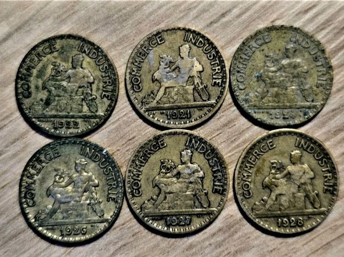 6 No. French 50 Centime Coins. Dates Sequence.