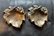A pair of vintage solid brass grape leaf trinket dishes/ ashtrays