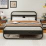 King Size Bed Frame Metal Platform Bed Frame with Wood Headboard Image 9