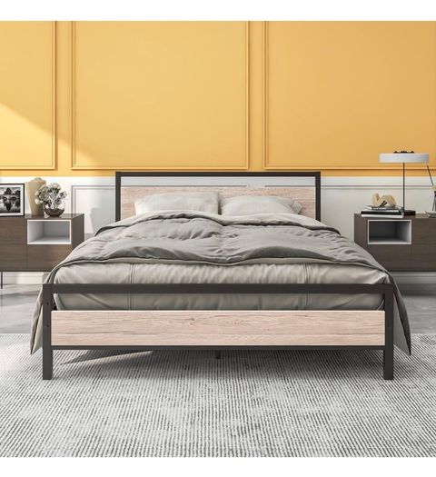 5ft King Size Bed Frame With Wood Headboard