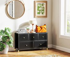 Faux Leather Front Chest of Drawers - Black