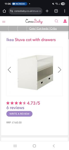 IKEA White Stuva Cot with 2 Drawers 140x70 cm incl. Mattress