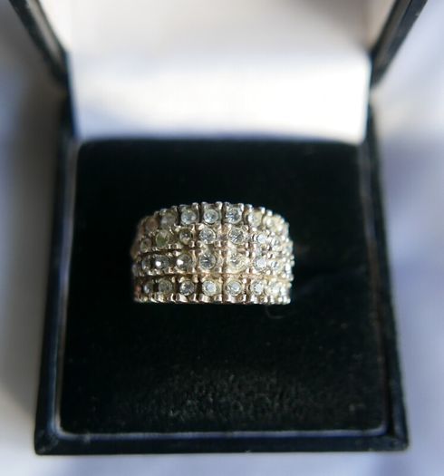 Vintage Sterling Silver 925 Lab Created Ice White Cubic Zirconia Cluster Ring size P - 4,95g
