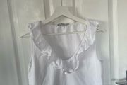 Mango White 100% Cotton Ruffle V-Neck Sleeveless Top - Size Medium.