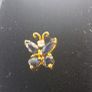 Solid 14k Gold Pair Stud Earrings W / Blue Natural Sapphires & Diamonds Image 3
