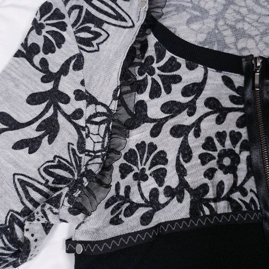 Bai Amour Vintage Black Grey Floral Lace Detail Ruffle Tiered Knit Dress 10-12UK/38-40EU